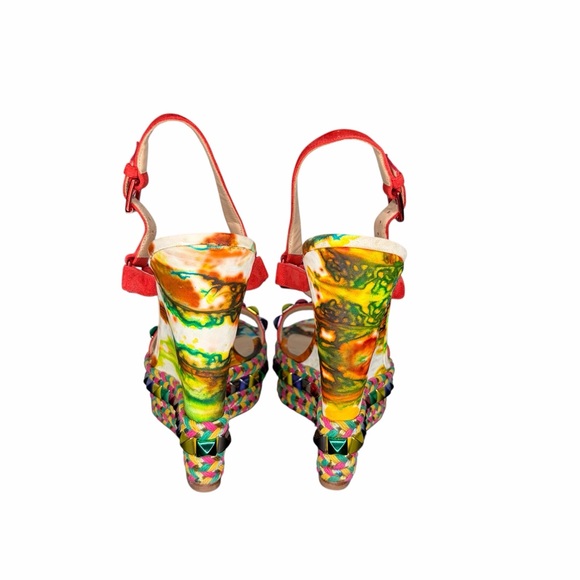 Christian Louboutin Red Multicolor Platform Espadrille Wedges Size 38 - Picture 3 of 9